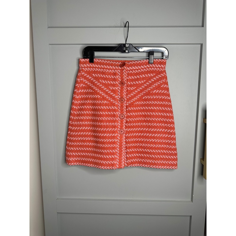 Maje Paris Skirt Women's Orange White Mini Tweed Button Front A Line Size 38‎